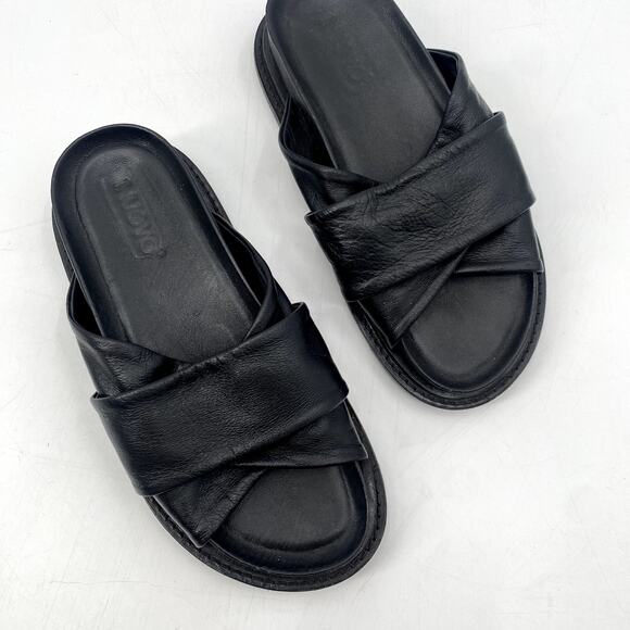 Black Leather Chunky Slide Sandals Free people - Picture 1 of 5